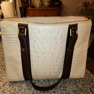 White Leather Brahmin Tote Purse